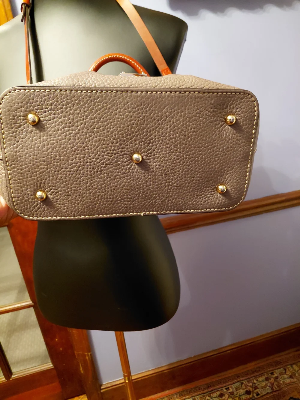 Dooney & Bourke Pebble Leather Satchel in Taupe with Chestnut Trim